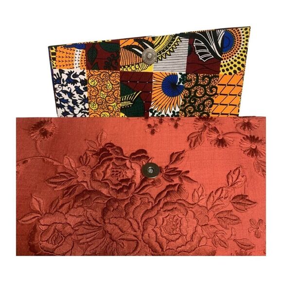 Maria Mateus Angola African Print Red Embroidered Envelope Clutch Purse 14" - Picture 10 of 13